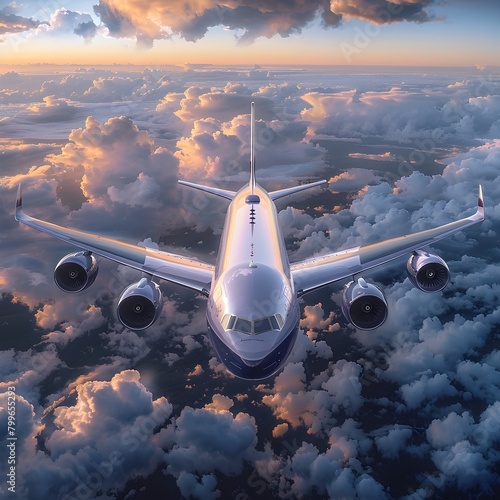 Majestic Wide Body Passenger Jet Cruising Across Dusky Atmospheric Sky photo