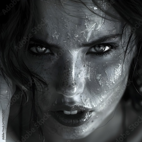 Enraged Woman Glaring Intensely with Burning Fury High Contrast Dramatic Portrait in Chiaroscuro