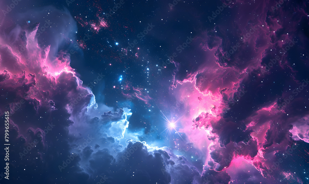 Pink Night Sky Space Background with Glowing Nebula Clouds and Shimmering Stars Backdrop Wallpaper