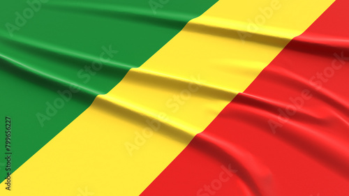 Republic of the Congo Flag. Fabric textured Congolese Flag. 3D Render Illustration. photo