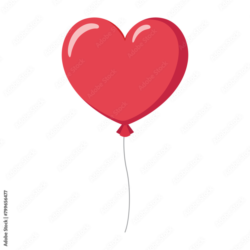 Single cute red flying heart shape balloon graphic flat design illustration for Valentine day, Mother's day, Women's Day interface app icon ui ux banner web isolated on white background