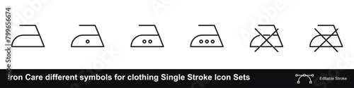 Iron Care different symbols for clothing Single Stroke Icon Sets