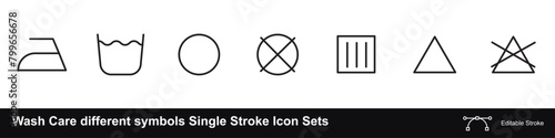 Wash Care different symbols Single Stroke Icon Sets