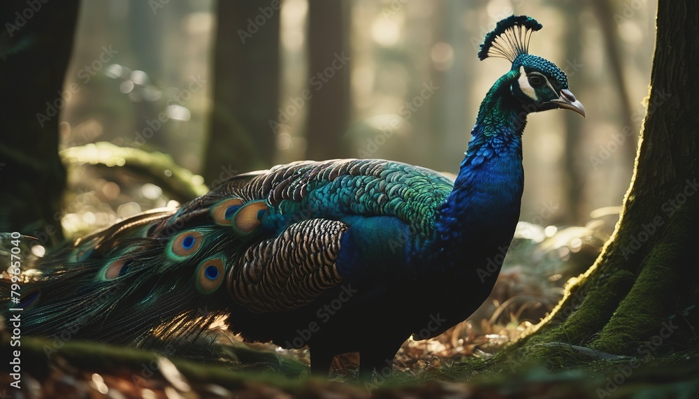 Obraz premium Storytelling through Art: The Peacock’s Body in Bronze and Ivory