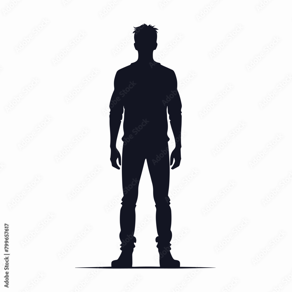 Single man standing black and white silhouette flat vector illustration ...