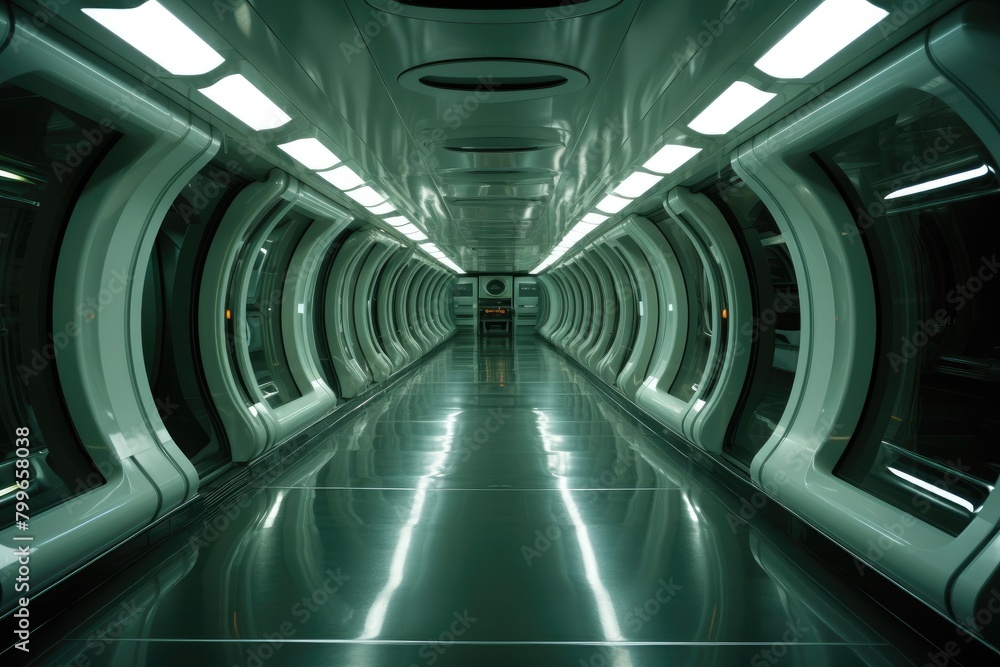Naklejka premium Haunted Spaceship: Ghosts haunting the corridors of a futuristic spaceship.