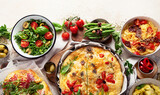 Assortment of Italian dishes. Traditional italian cuisine concept.