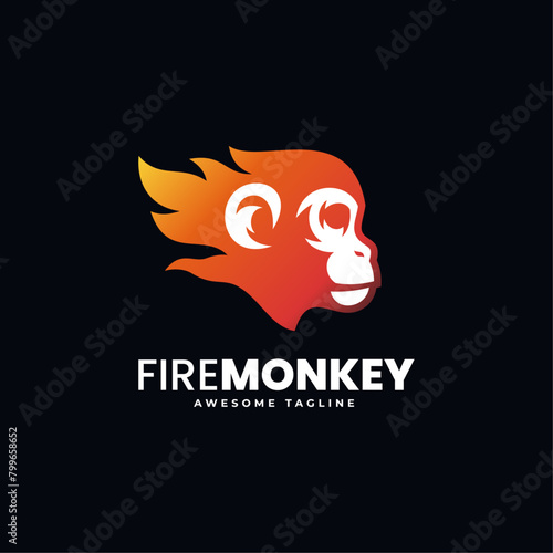 Vector Logo Illustration Fire Monkey Gradient Colorful Style.