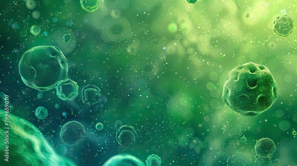 Abstract medical background with microscopic cells in shades of green
