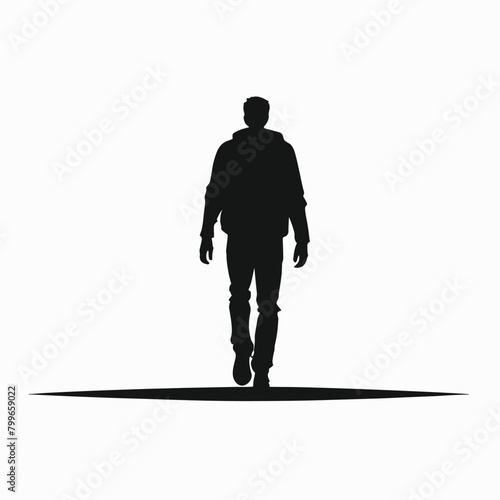 Silhouette of a man walking on a white background
