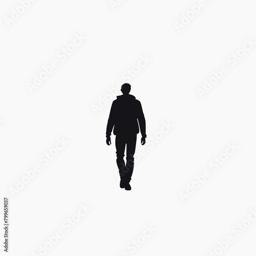 Silhouette of a person walking forward against a white background.