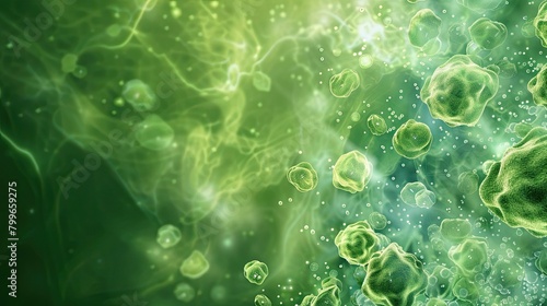 Abstract medical background with microscopic cells in shades of green