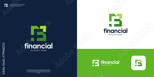 Modern financial logo design letter F. Geometric arrow shape logo design inspiration.