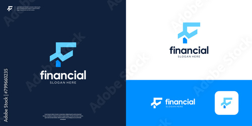 Modern Financial logo with letter F and chart logo design.