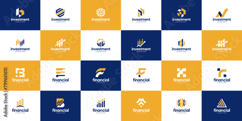 Collection of business financial investment logo. Abstract geometric corporate logo design template.