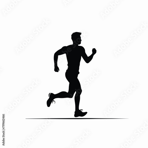 Silhouette of a male runner in motion against a white background.