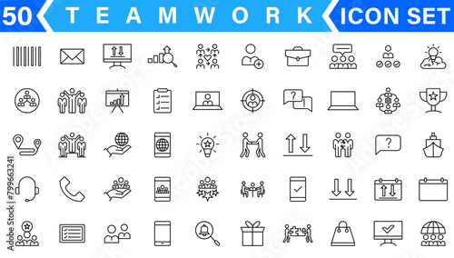 Teamwork icon set. Business team working together symbol. Co-worker, cooperation and collaboration icons. Solid icons vector collection