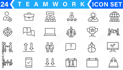 Teamwork icon set. Business team working together symbol. Co-worker, cooperation and collaboration icons. Solid icons vector collection