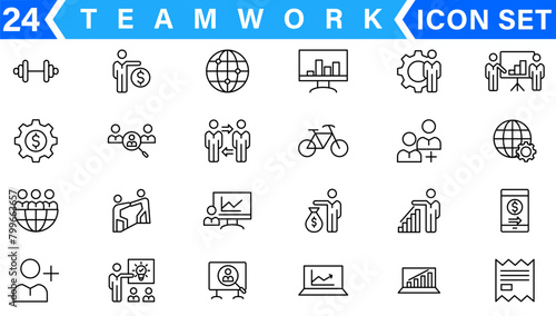 Minimal Teamwork in business management icon set - Editable stroke, Pixel perfect