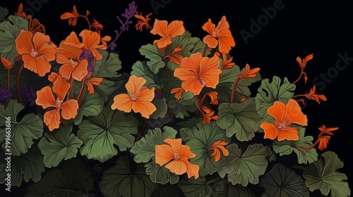 Rustic charm of a garden featuring crossandra and crown flowers  their bright orange and deep purple hues creating a striking contrast
