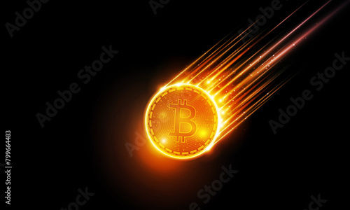 Abstract meteorite of Bitcoin in futuristic Light out technology background Hitech communication concept innovation background, vector design