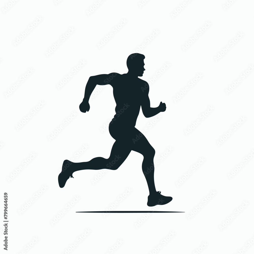 Silhouette of a man running in athletic posture against a white background. Silhouette of a man running in athletic posture against a white background.