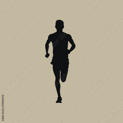 Silhouette of a male runner in motion against a beige background.