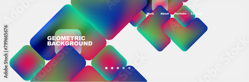 Colorful geometric background featuring squares in shades of magenta and electric blue on a white backdrop. Symmetrical pattern creates a vibrant and artistic design