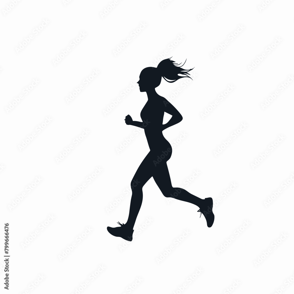 Silhouette of a woman running with a ponytail against a white background. Silhouette of a woman running with a ponytail against a white background.