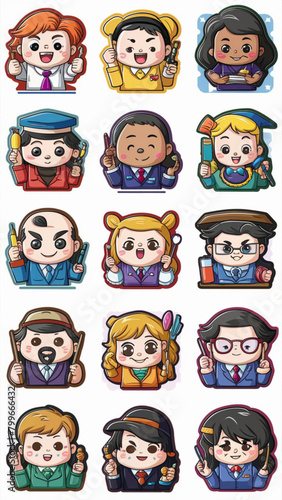 A set of twelve adorable animestyle teacher stickers
