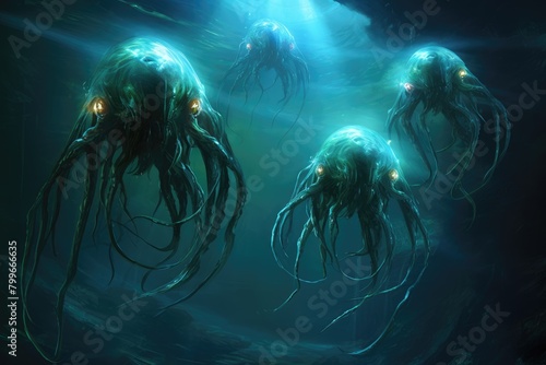 Abyssal Aliens: Bioluminescent aliens emerging from the depths of space.