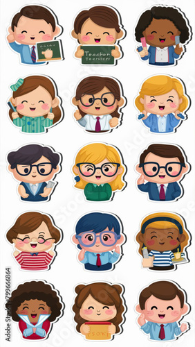 A collection of twelve adorable animestyle teacher stickers