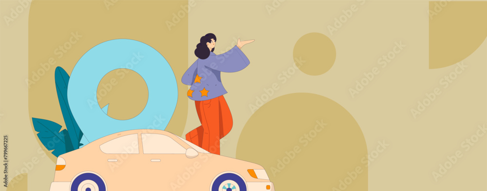 Naklejka premium Flat vector concept operation hand drawn illustration of people taking a taxi 