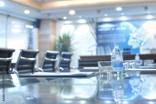 Stylish, unoccupied conference room with a smart glass table