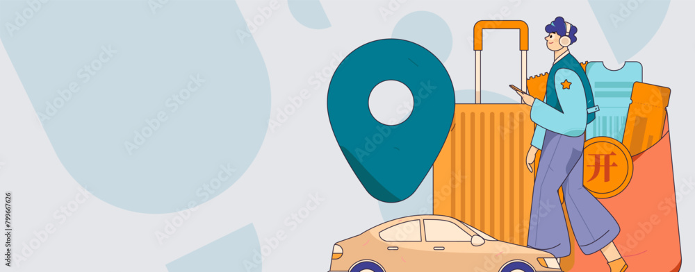 Obraz premium Flat vector concept operation hand drawn illustration of people taking a taxi 