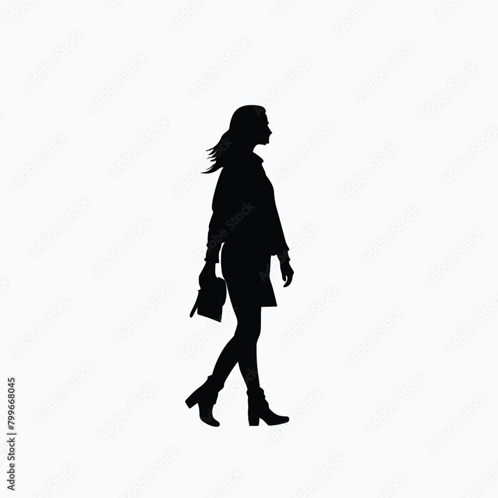 Woman walking silhouette flat black vector illustration Woman walking silhouette flat black vector illustration