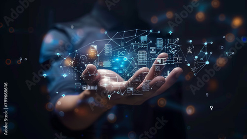 Representing the integration of artificial intelligence in business visioning for sustainable growth. Using modern technology as tools to grow your company's sales using AI
