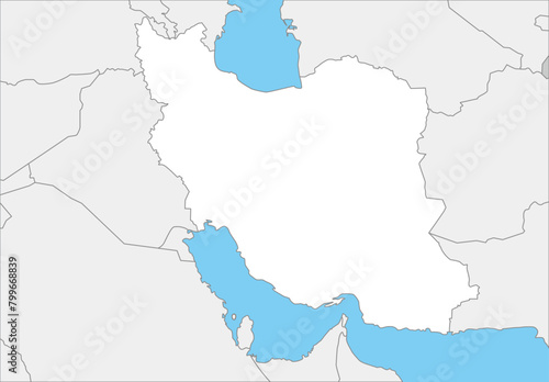 イランと周辺国の白地図、国境入り