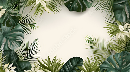 Digital white palm leaf border plant abstract graphic poster web page PPT background