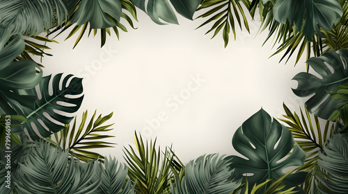 Digital white palm leaf border plant abstract graphic poster web page PPT background photo
