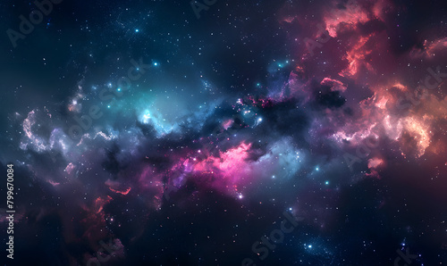 Cosmic Night Sky Space Background with Glowing Nebula Clouds and Shimmering Stars Backdrop Wallpaper