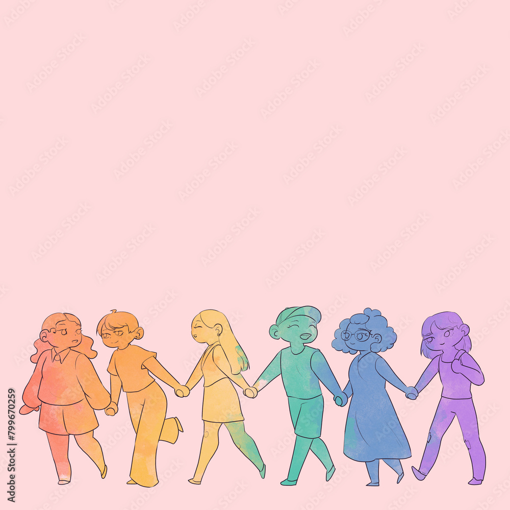 Personas caminando tomados de la mano lgbt+ estilo acuarela Personas caminando tomados de la mano lgbt+ estilo acuarela