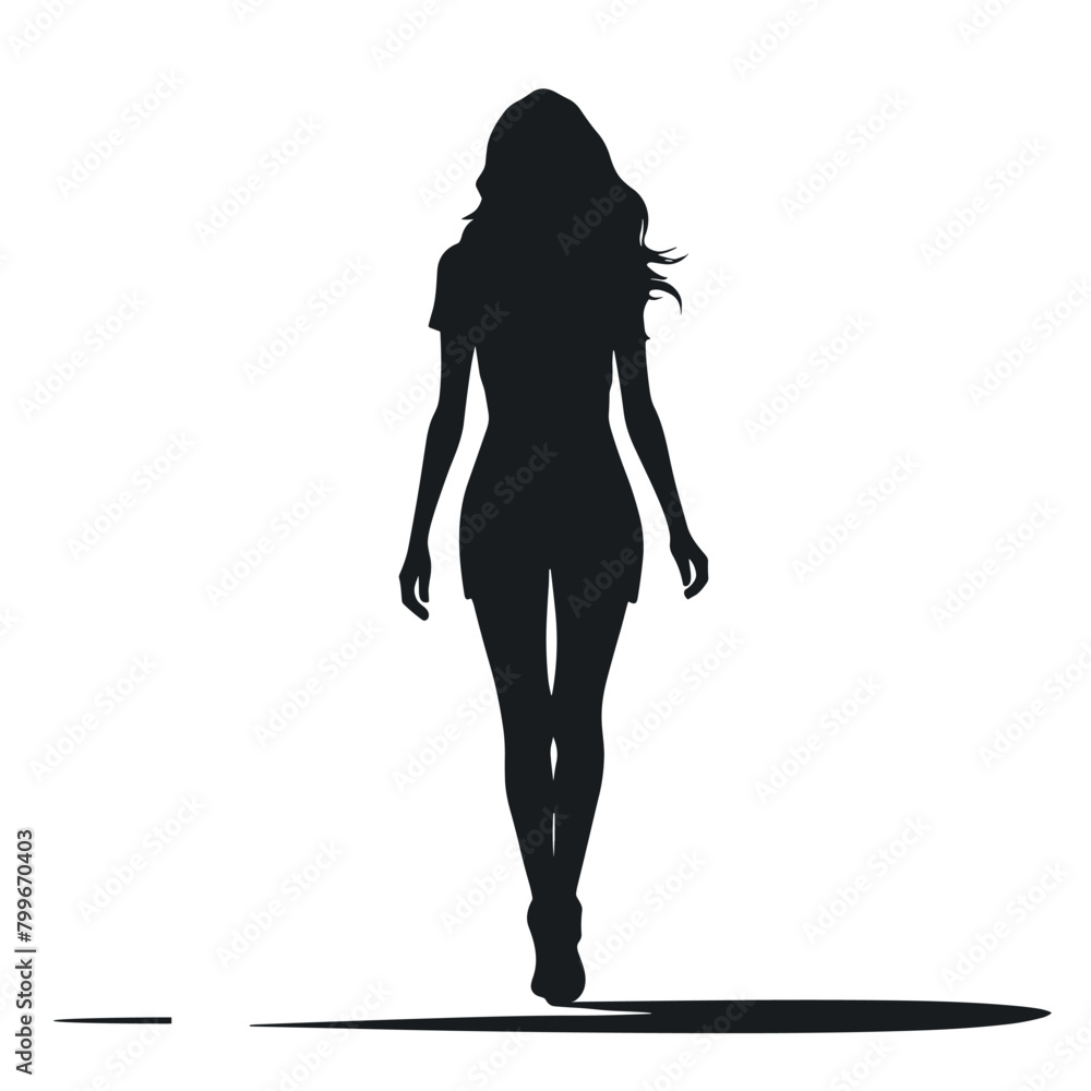Woman walking silhouette flat black vector illustration Woman walking silhouette flat black vector illustration