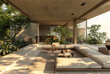 A contemporary bungalow with seamless indoor-outdoor living spaces, set in a sun-drenched landscape.