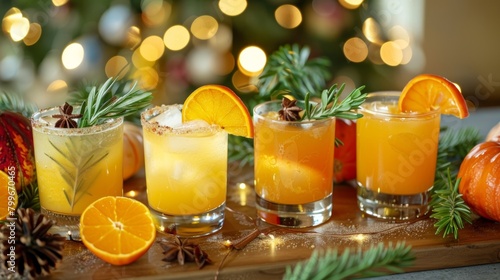 A mocktail flight featuring different flavors of seasonal squash from butternut to acorn.