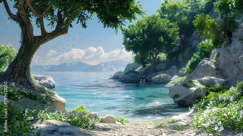 Serene Seaside Cove A Peaceful Tropical Landscape Beckoning and Relaxation