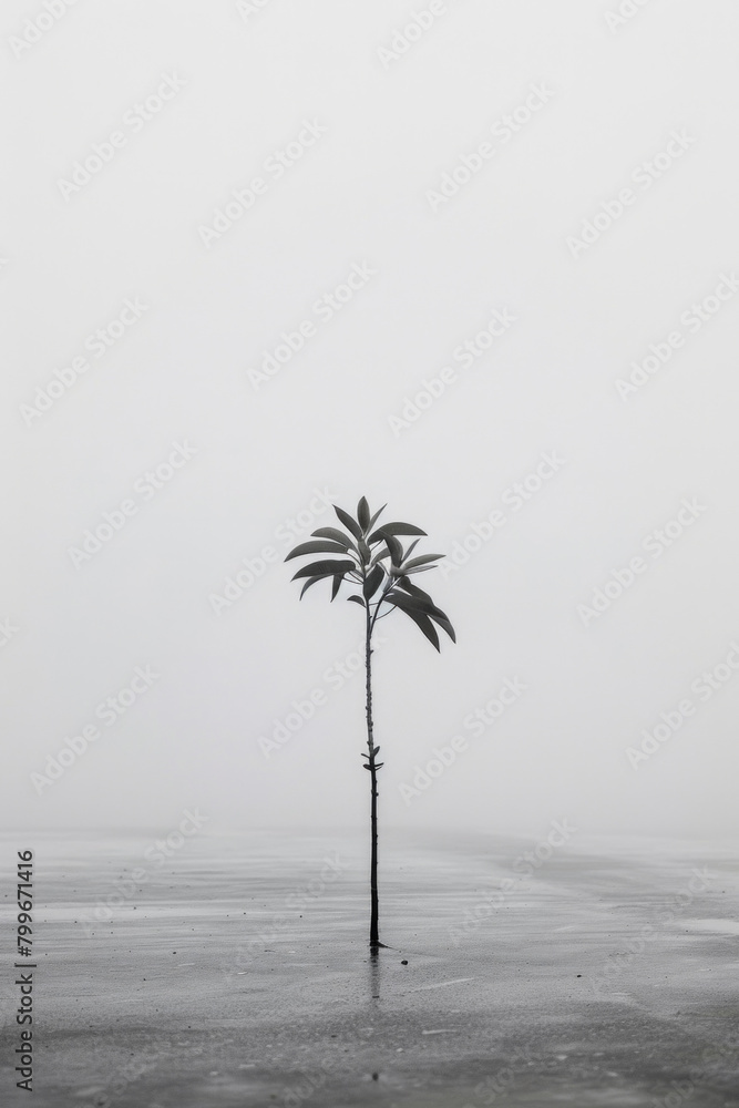 Obraz premium A single plant in its natural habitat, surrounded by negative space to draw attention to its beauty and simplicity.