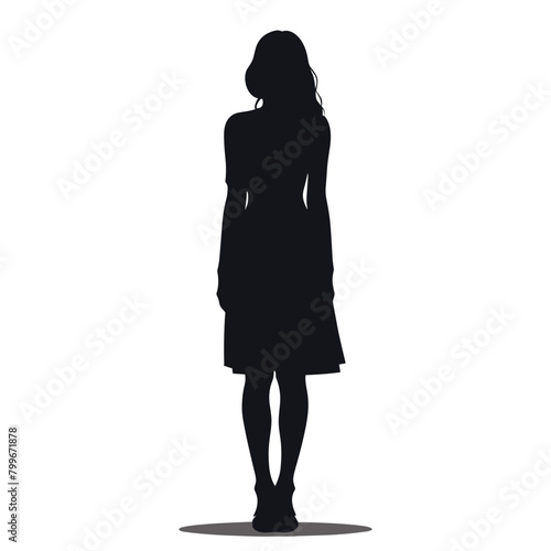 Single woman standing silhouette flat vector illustration