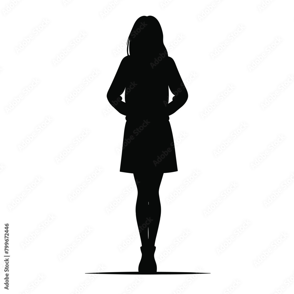 Single woman standing silhouette flat vector illustration Single woman standing silhouette flat vector illustration