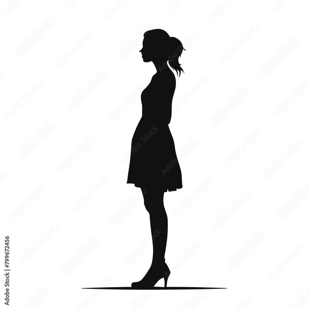 Single woman standing silhouette flat vector illustration Single woman standing silhouette flat vector illustration